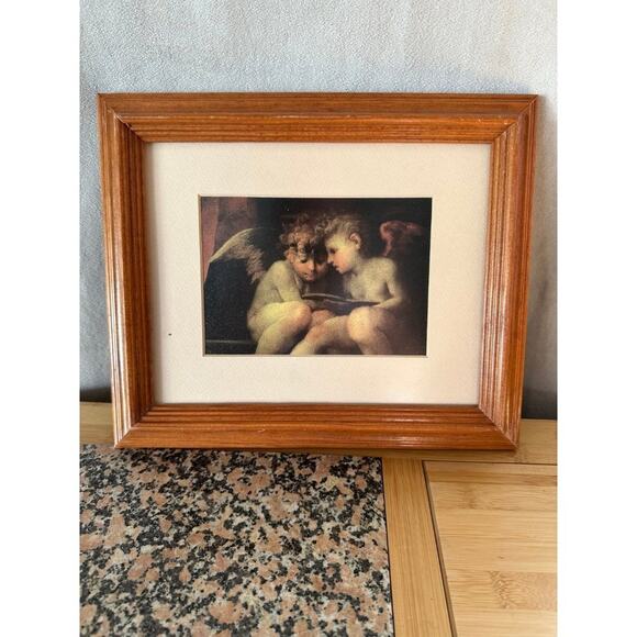 Rosso Fiorentino's Two Cherubs Reading Framed Print Solid Wood Frame 8x10 - Picture 1 of 3